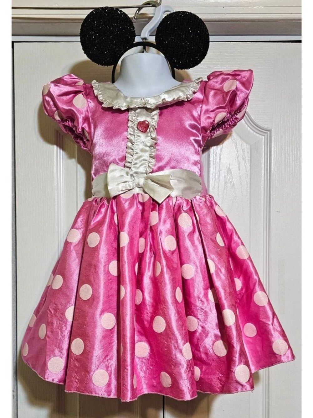 Disney Store Minnie Mouse Pink Polka Dot Costume Toddler Girls 2 Dress Ears READ